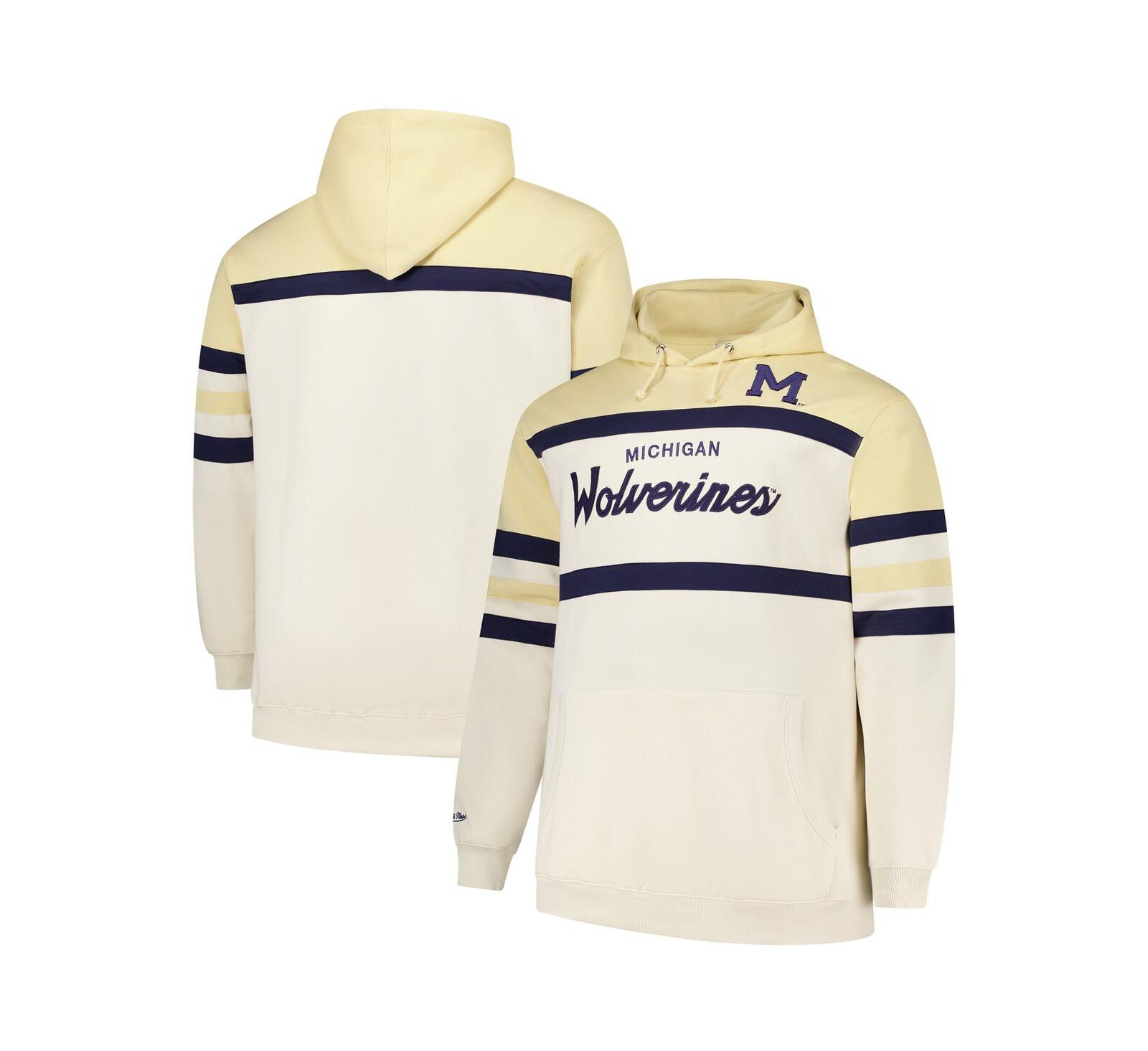 Мужское худи Mitchell & Ness Cream Michigan Wolverines Big & Tall Head Coach Pullover