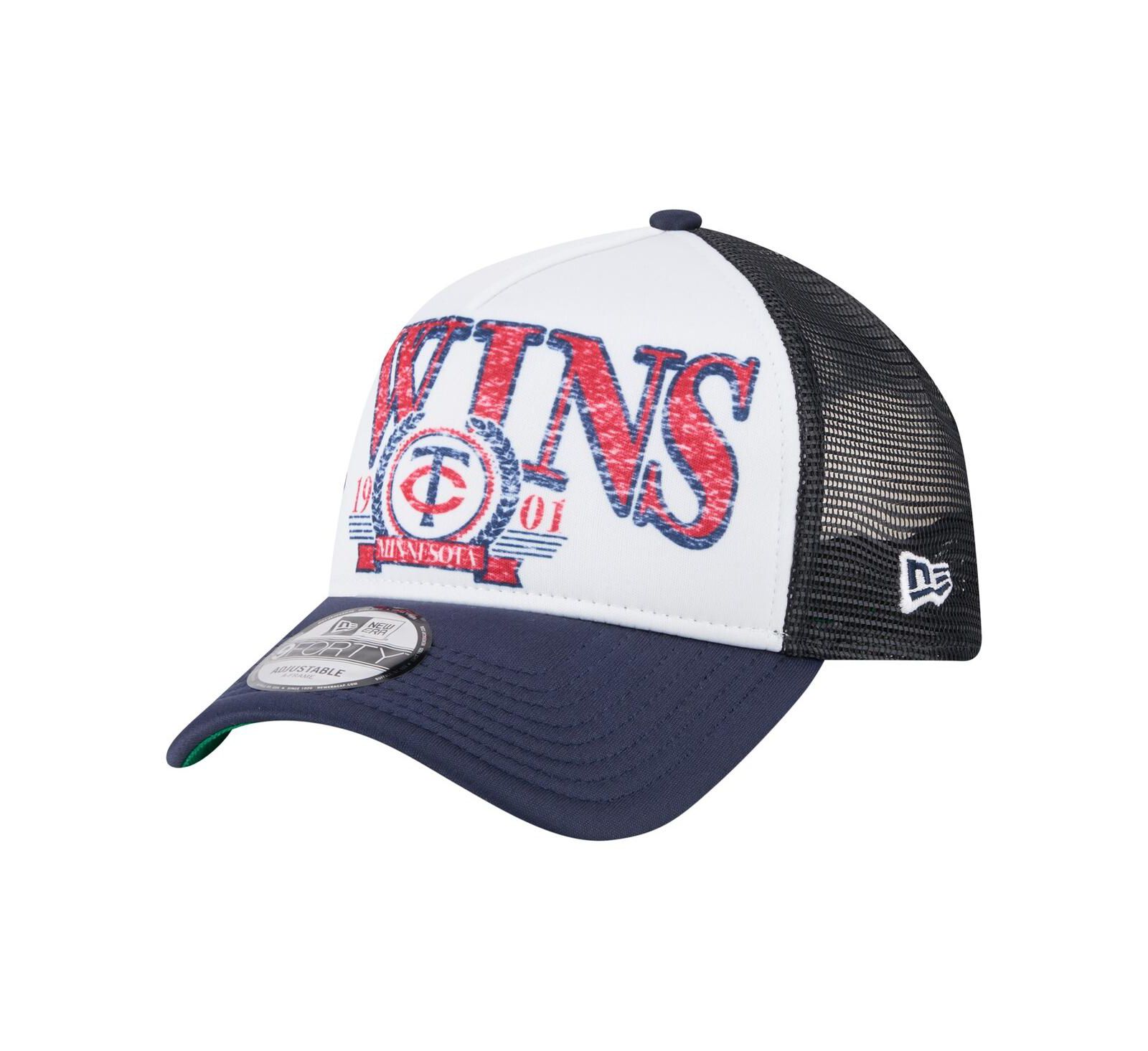 Мужская кепка New Era White/Navy Minnesota Twins Distressed 9FORTY A-Frame Adjustable Trucker