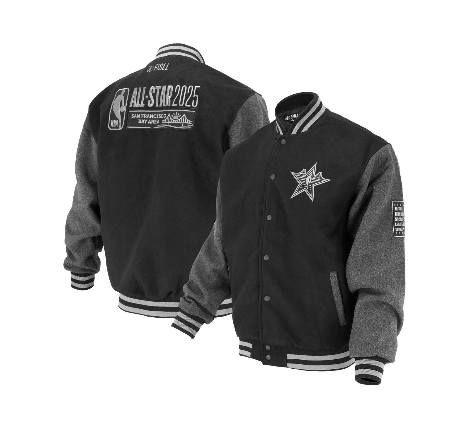 Куртка FISLL Men's and Women's Black 2025 All-Star Game Full-Snap Varsity