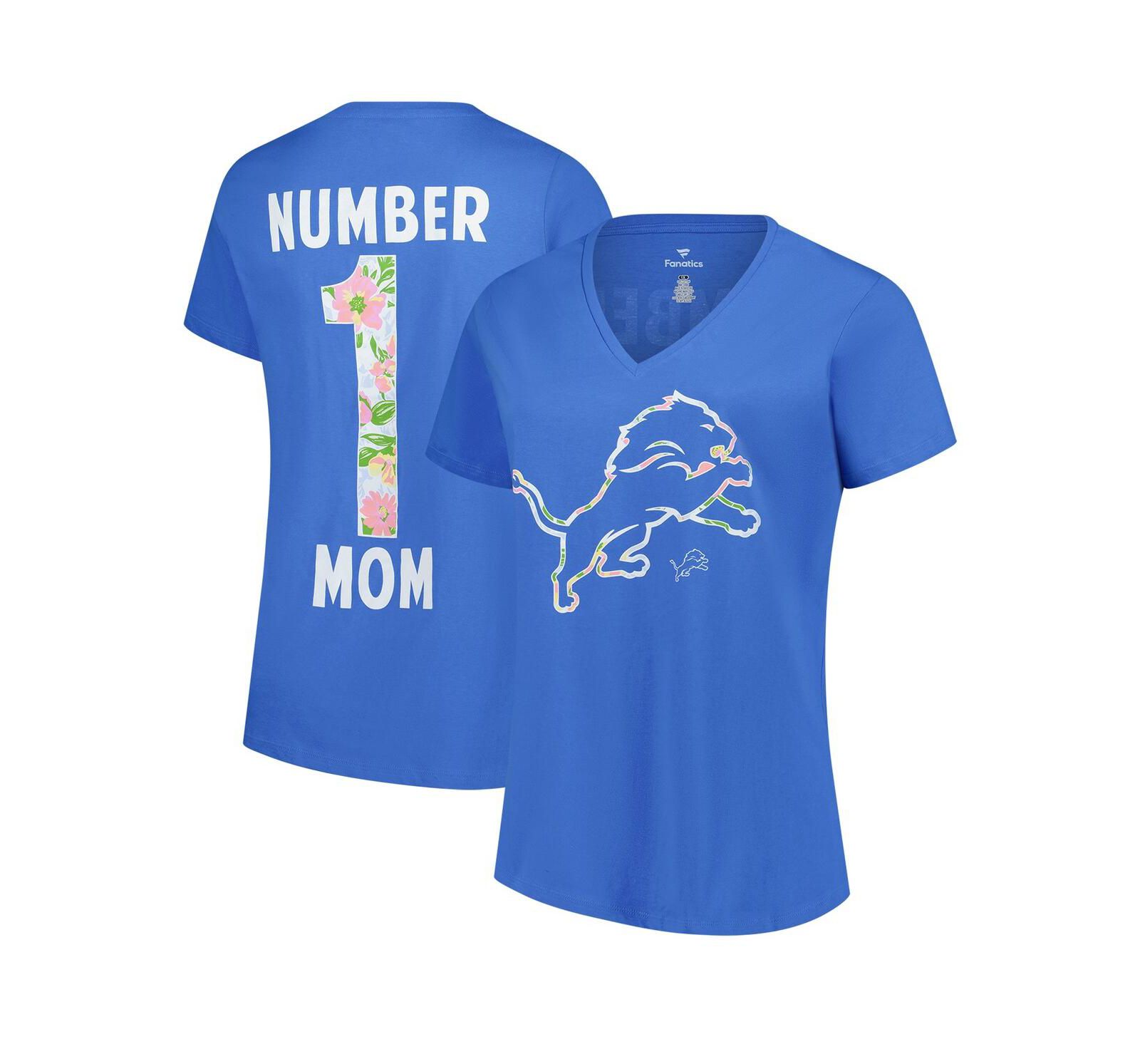 Fanatics Женская футболка с цветочным принтом V-образным вырезом Plus Size Blue Detroit Lions для Дня матери