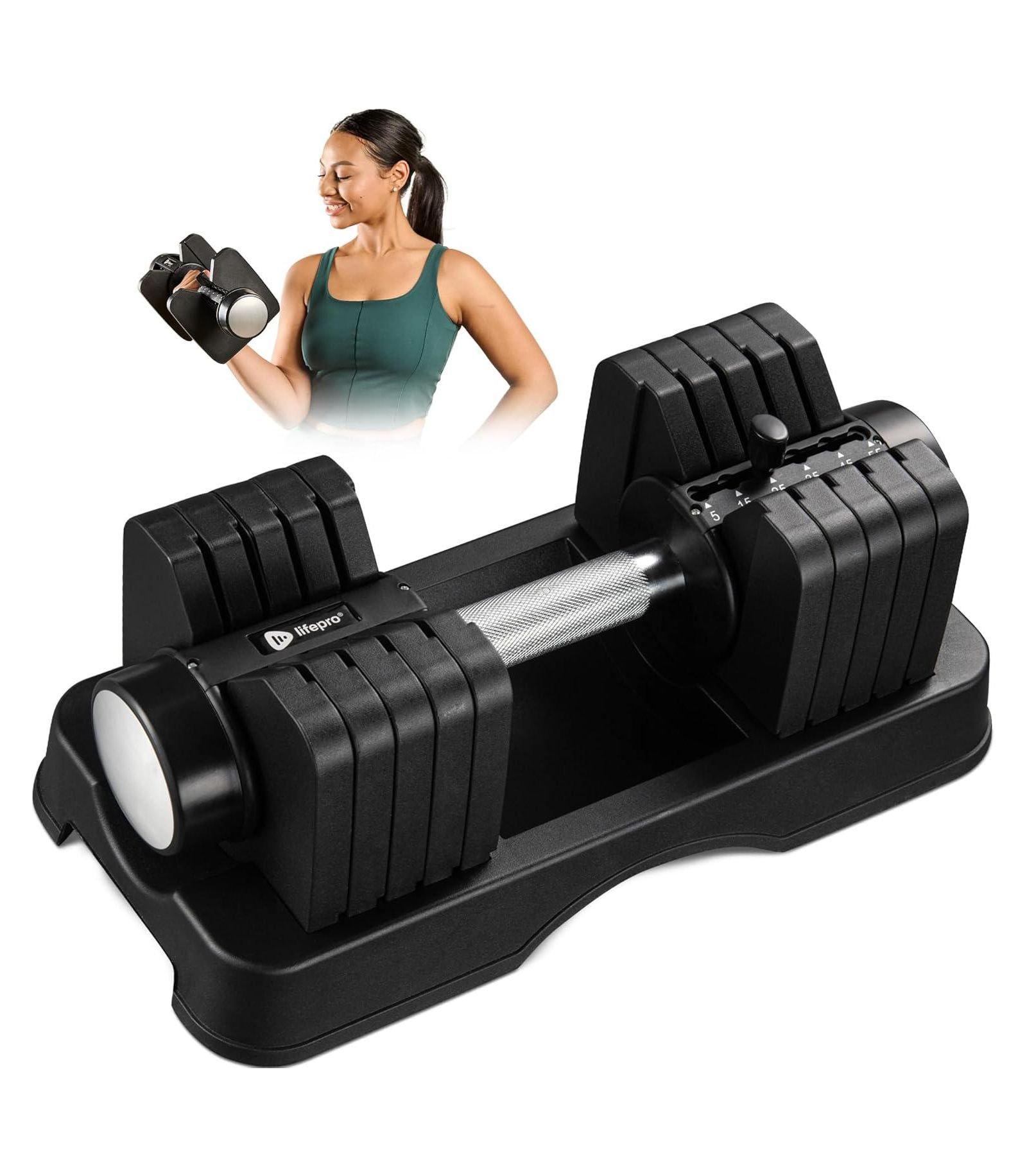 Lifepro Adjustable Dumbbell 55lb Single – Quick-Change Adjustable Weight for Home Gym, Space Saving Gym Weights with Anti-Slip Handle