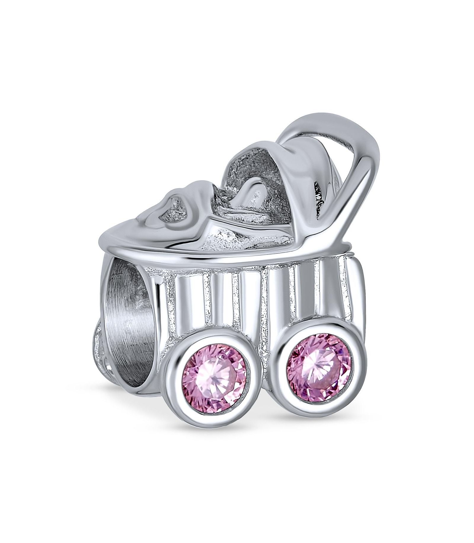 Bling Jewelry шарм для браслета Pink CZ Stroller Carriage, серебро .925