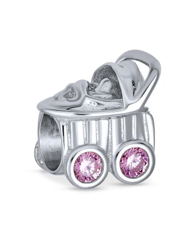 Bling Jewelry шарм для браслета Pink CZ Stroller Carriage, серебро .925