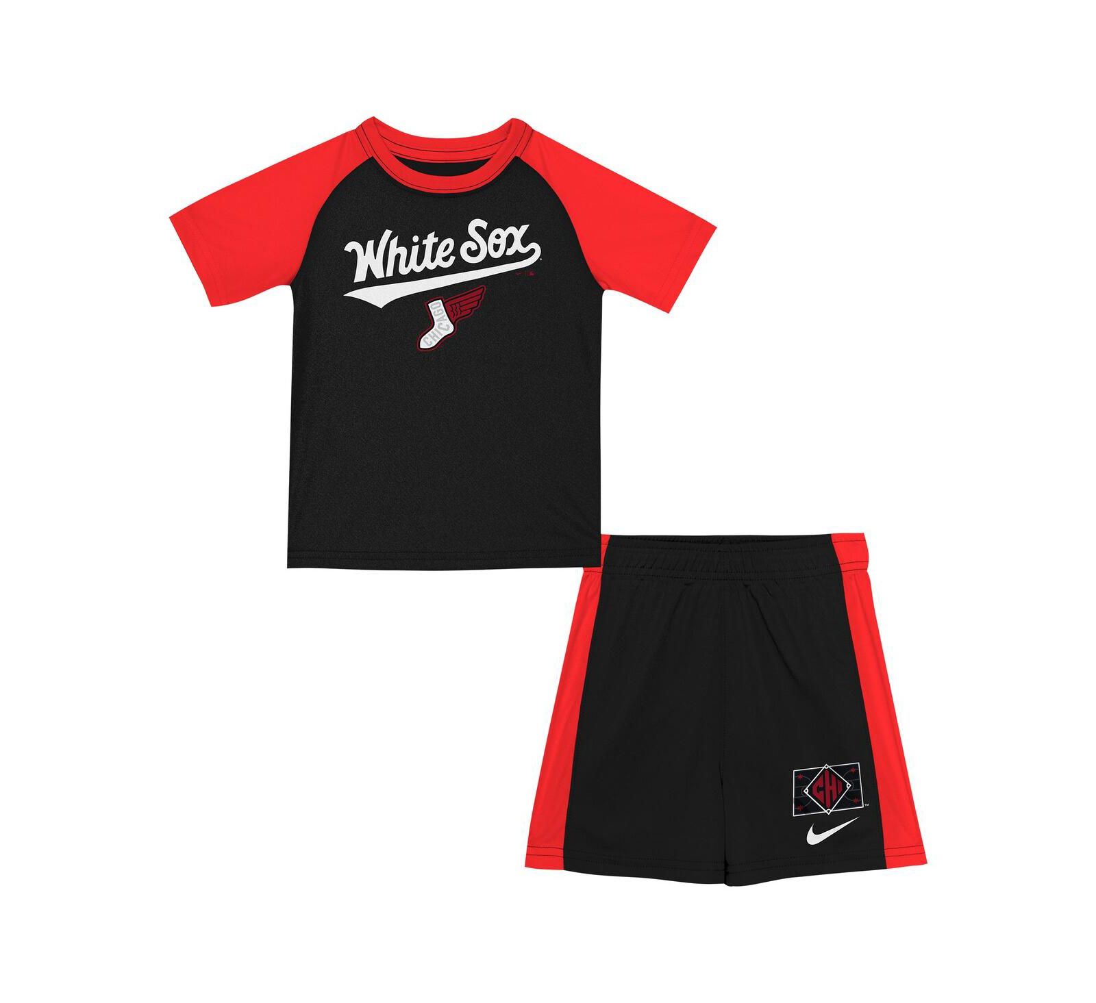 Комплект Nike для мальчиков и девочек Chicago White Sox 2025 City Connect: футболка и шорты, черный/красный