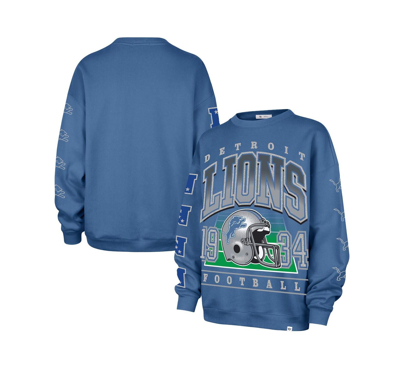'47 Brand Women's Blue Detroit Lions Go Big Oversized Pullover Sweatshirt