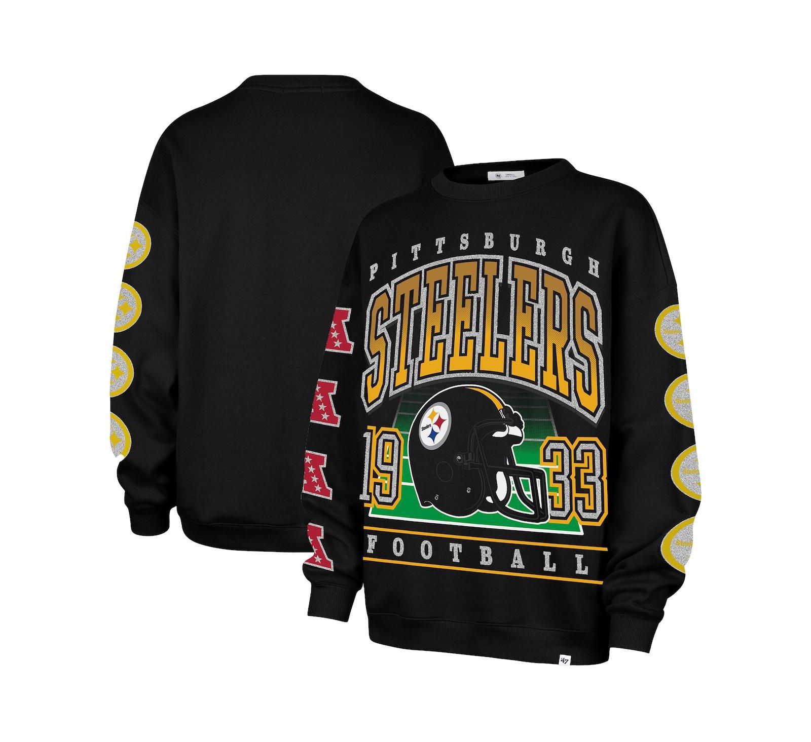 Женская безразмерная толстовка '47 Brand Black Pittsburgh Steelers Go Big Oversized Pullover