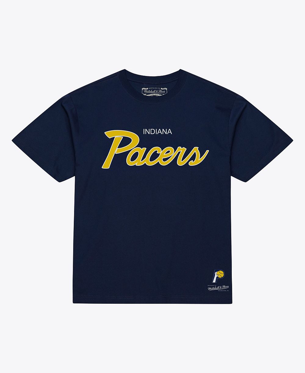 Мужская винтажная футболка Mitchell & Ness Navy Indiana Pacers Wordmark