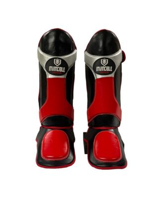 Щитки Invincible Shin & Instep - синтетическая кожа для Muay Thai, MMA, тренировок и спаррингов, Black/Red/Silver