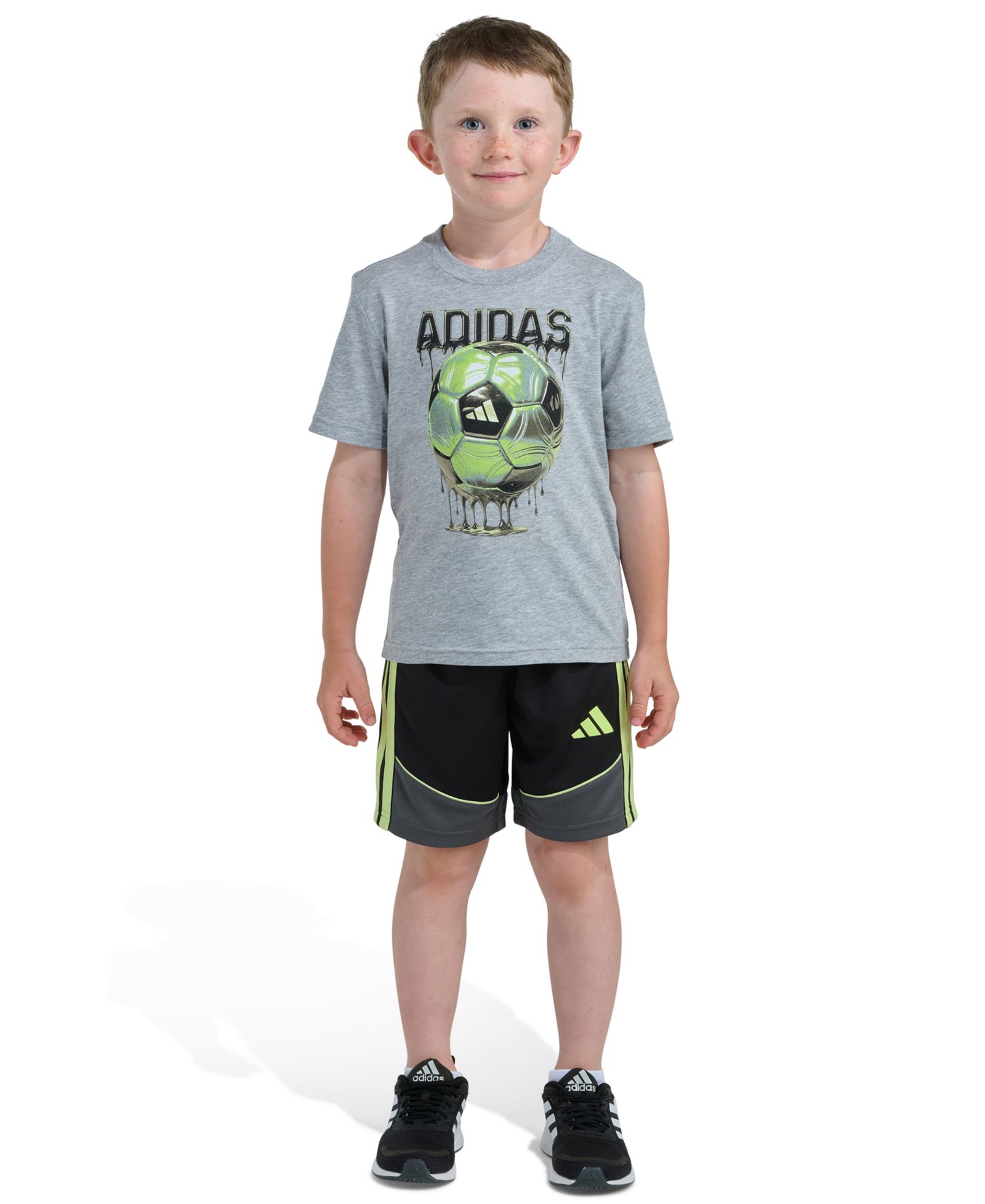 adidas Boys' 2T-7 Graphic T-Shirt and Color block Shorts, 2-Piece Set