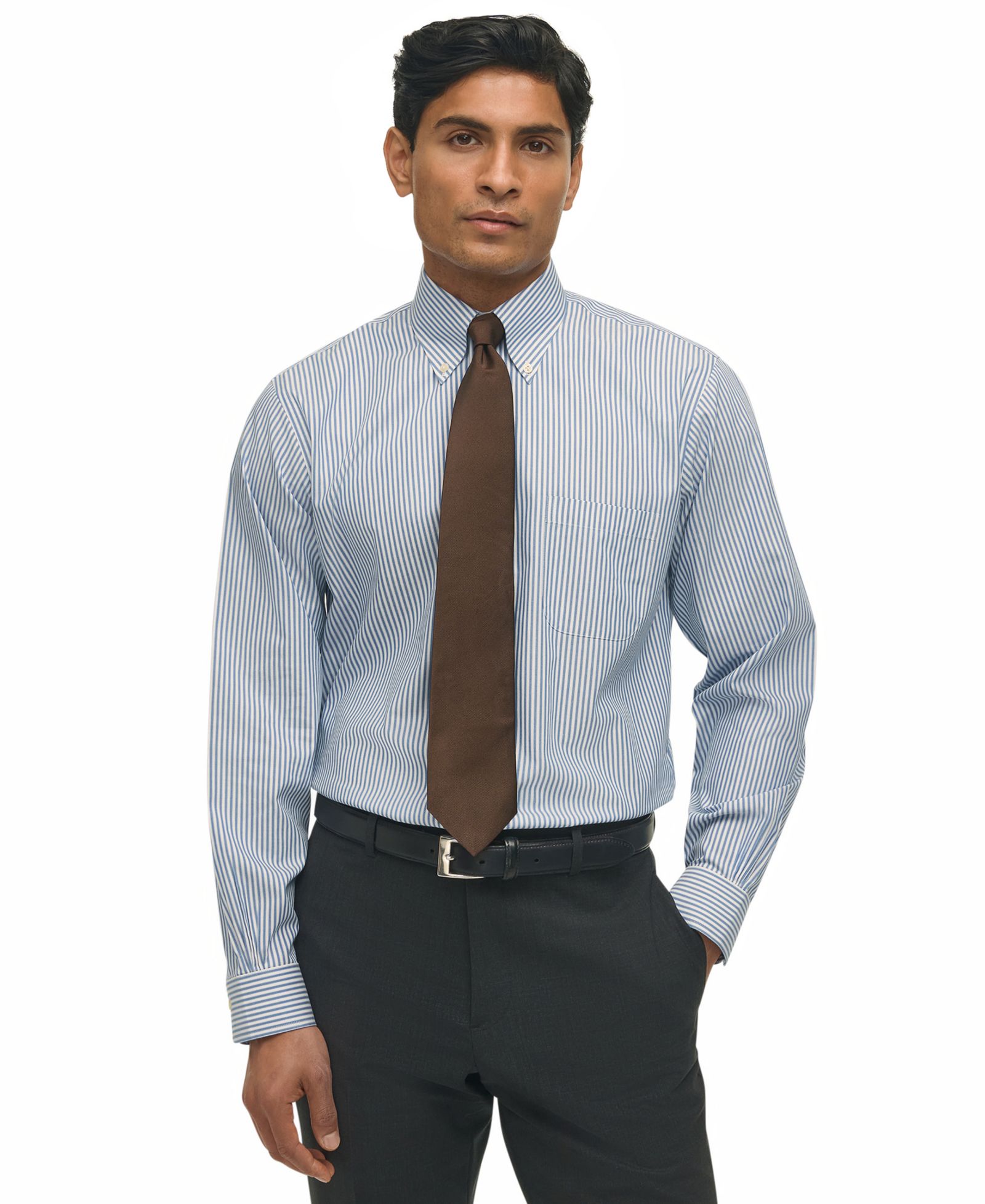 Men's Regular-Fit Polo Button-Down Collar Non-Stripe Dress Shirt