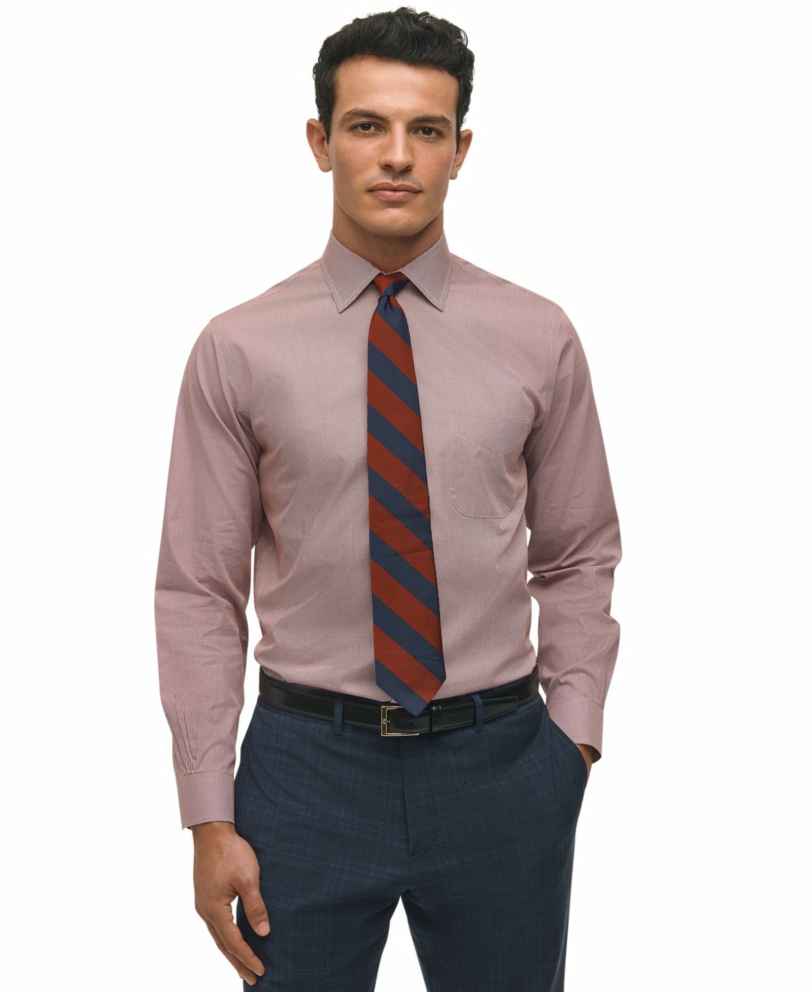 Men's Regular-Fit Spread Collar Micro-Houndstooth Dress Shirt