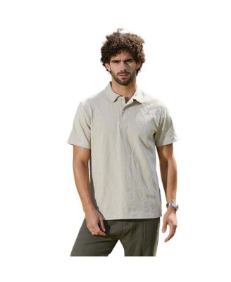 Campus Sutra Men's Cream White Veined-Tactile Polo T-Shirt