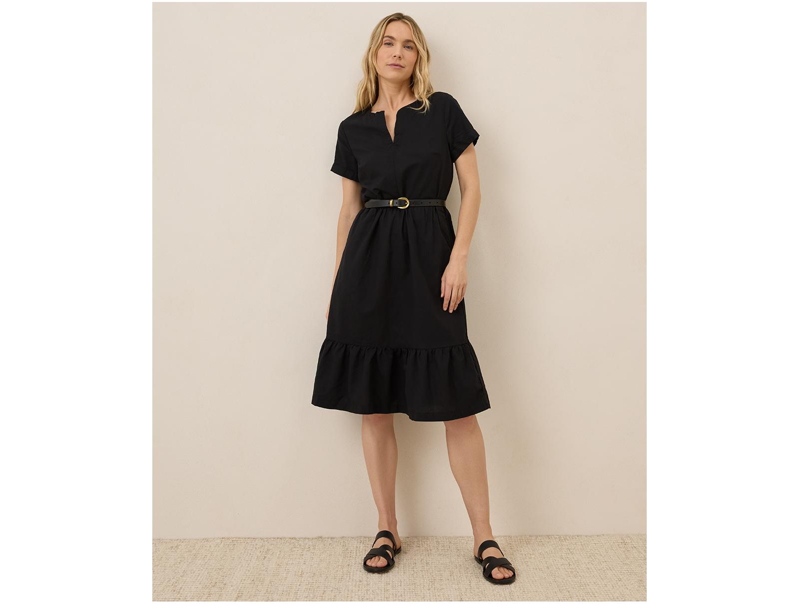 Pact Women's Organic Cotton Canopy Linen Blend Notch Neck Dress
