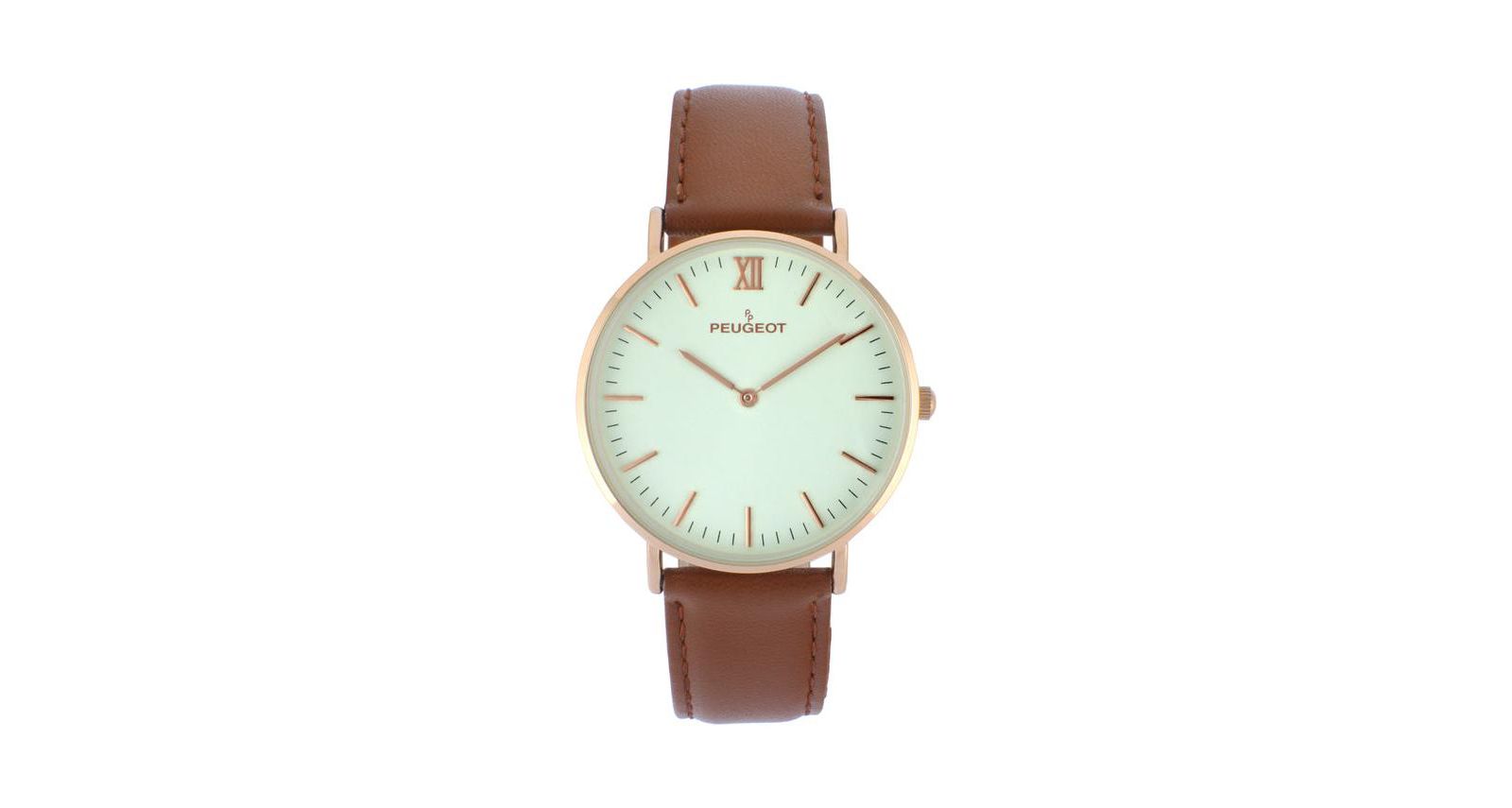 Peugeot Men's 40mm Rose-Gold Super Slim Case Leather Strap Watch
