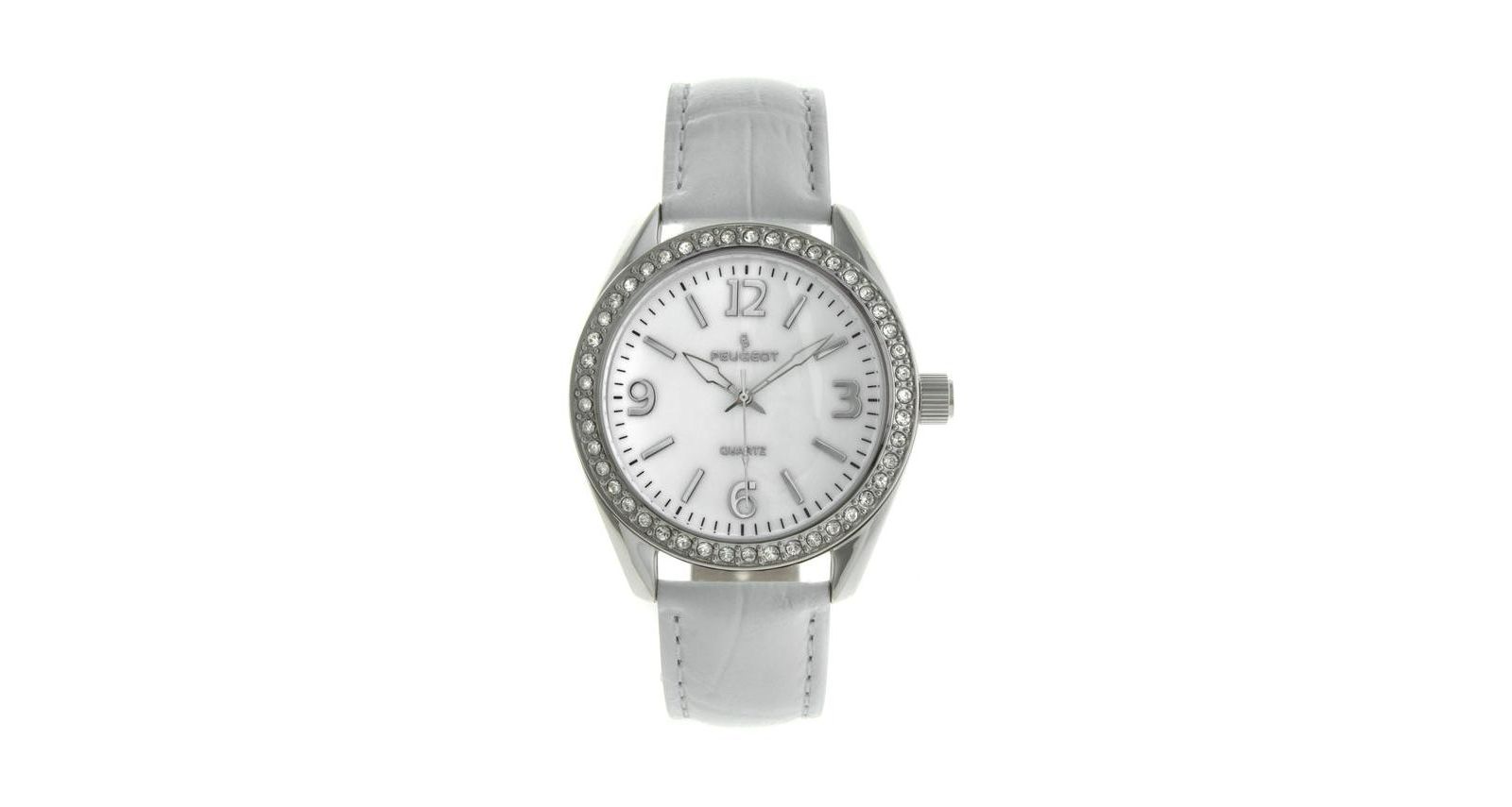 Peugeot Женские белые часы 40mm Bold Crystal Bezel с кожаным ремешком