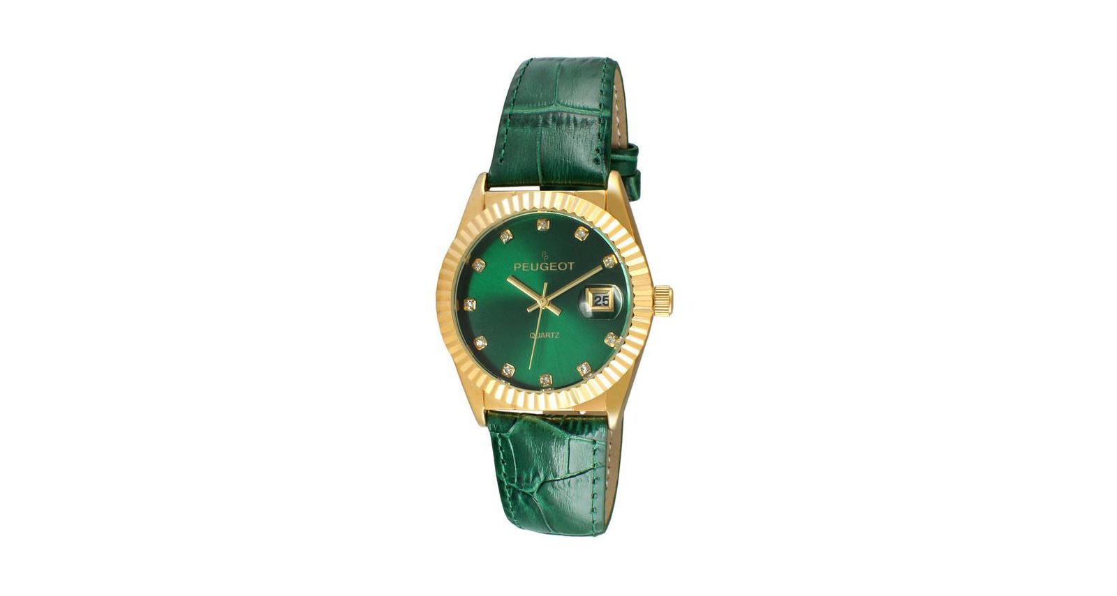 Peugeot Женские часы Green 36mm Fluted Bezel с кожаным ремешком