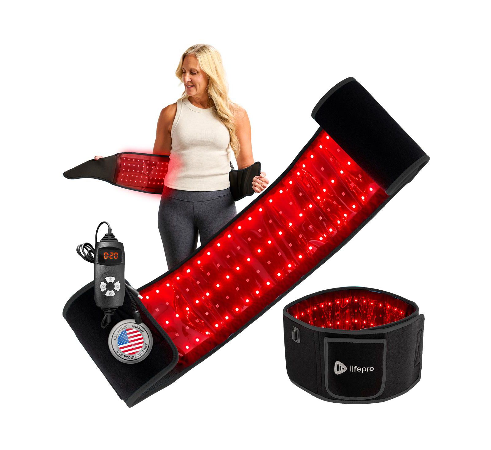 LifePro Infrared Red Light Therapy Belt - Adjustable Wrap with 660nm & 850nm Light for Back, Shoulder & Body Pain Relief, Recovery & Relaxation