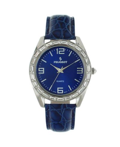 Peugeot Women's 40mm Blue Boyfriend Watch with Baguette Crystals