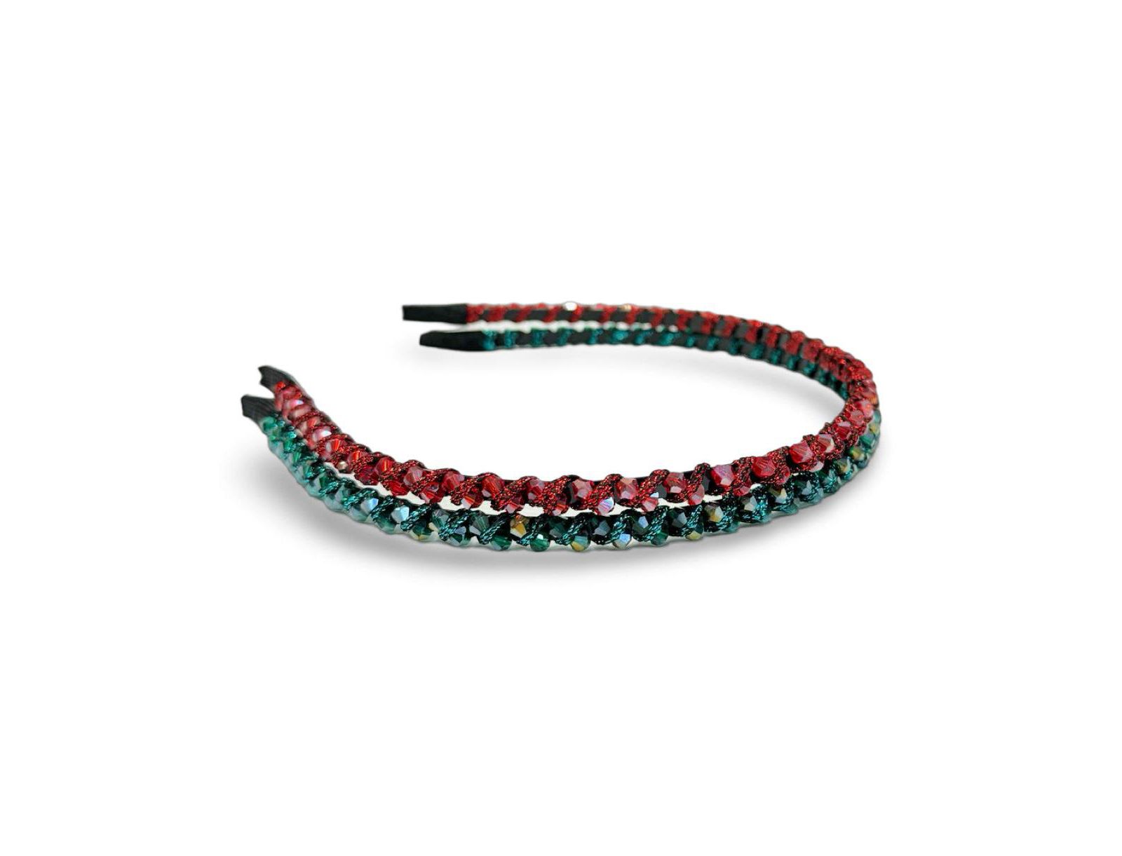 Thin Beaded Headband Set - Red + Green