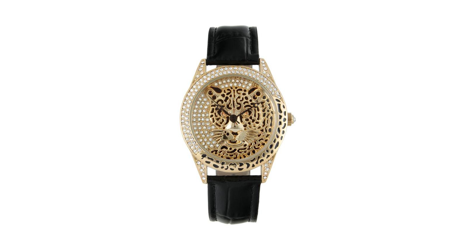 Peugeot Женские золотые часы с циферблатом Leopard и кристаллами Swarovski
