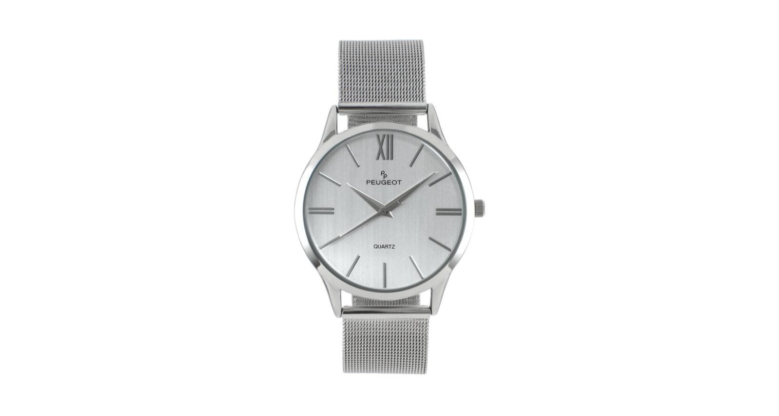 Peugeot Men's 40mm Silver Dial Slim Case Stainless Steel Mesh Watch