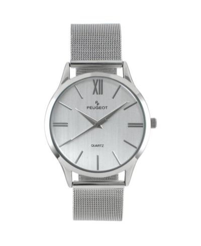 Peugeot Men's 40mm Silver Dial Slim Case Stainless Steel Mesh Watch