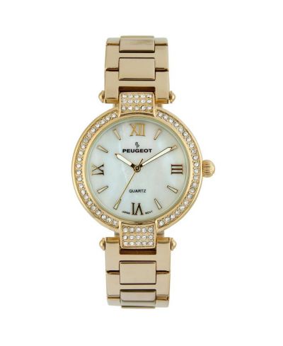 Peugeot Women 38mm Gold Plated Bracelet Watch With Crystal Bezel