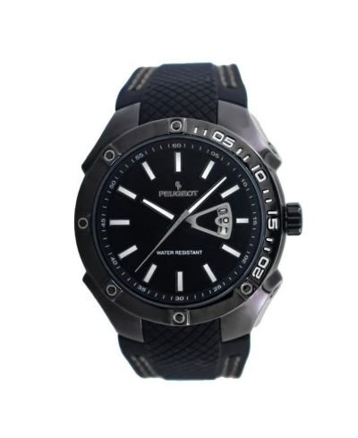 Peugeot Men's 44mm Black Sport Calendar Stitched Rubber Band Watch