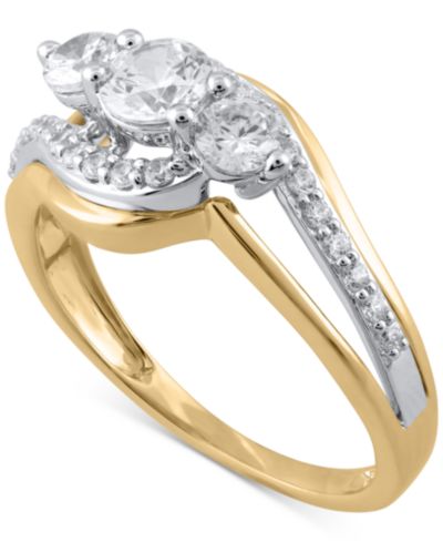 Помолвочное кольцо с тремя бриллиантами (7/8 ct. t.w.) в двухцветном золоте 14k