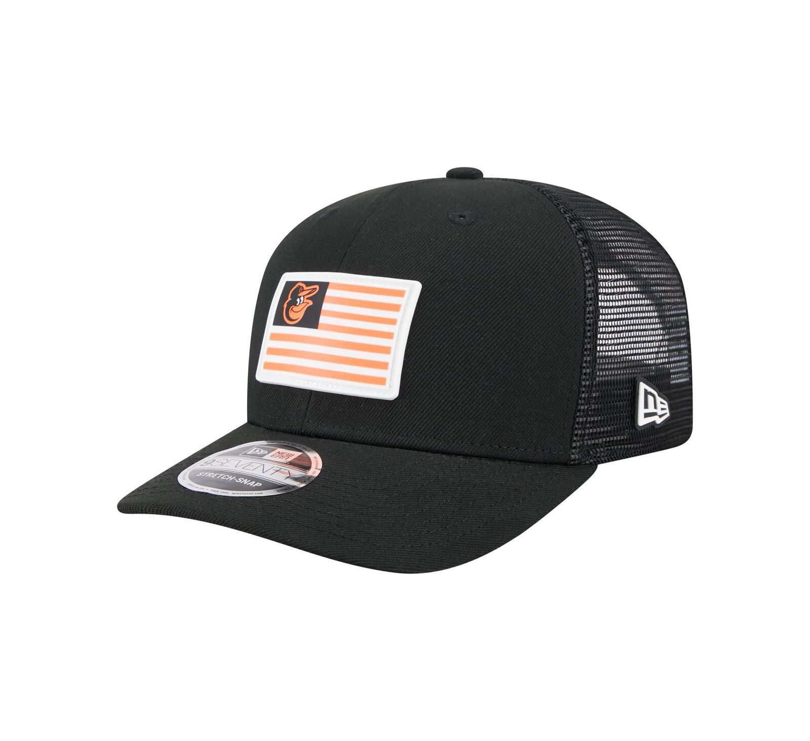 New Era Men's Black Baltimore Orioles Flag 9SEVENTY Stretch-Snap Hat