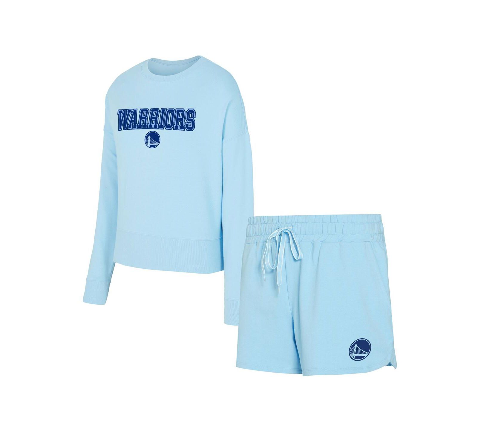 Concepts Women's 2-Piece Light Blue Sport Golden State Warriors Elevation Tri-Blend Long Sleeve T-Shirt and Shorts Set