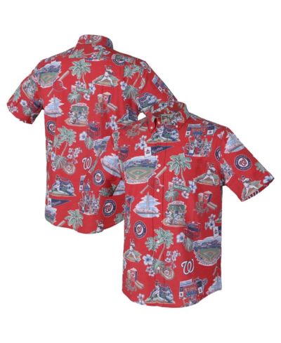 Reyn Spooner Мужская красная рубашка с коротким рукавом Washington Nationals Scenic Tri-Blend Button-Down