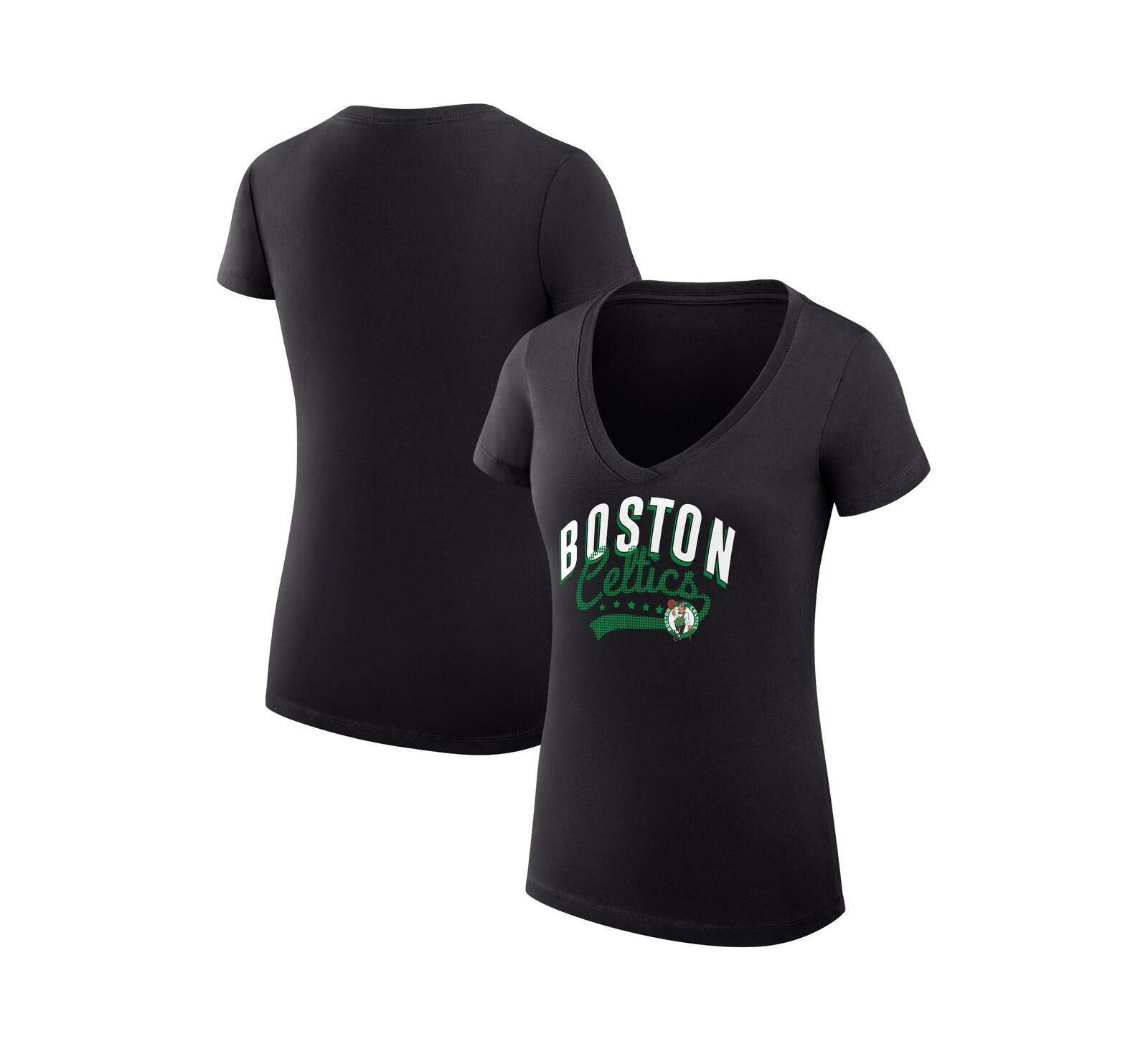 G-III 4Her by Carl Banks Women's Black Boston Celtics Filigree Logo V-Neck Fitted T-Shirt