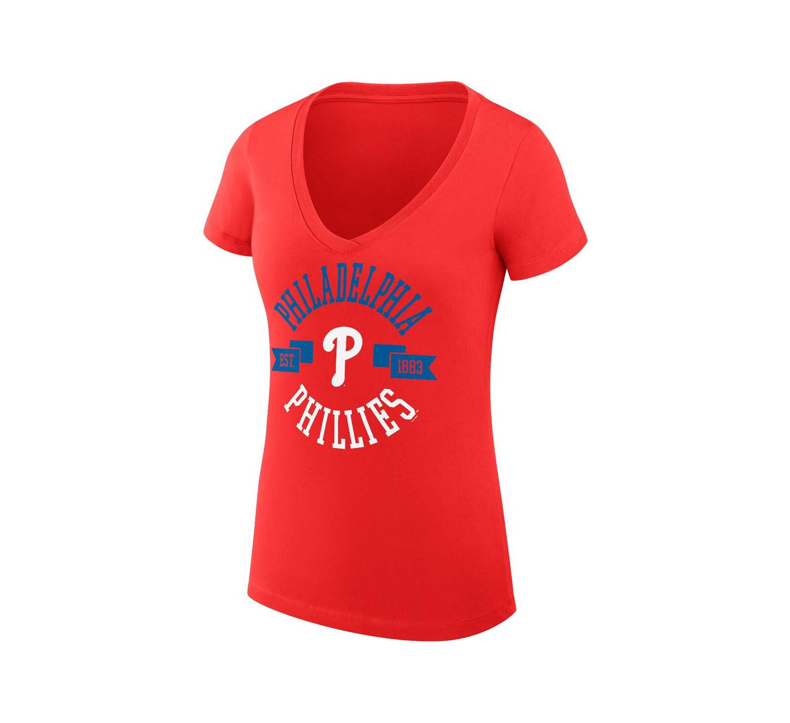 G-III 4Her by Carl Banks Women's Red Philadelphia Phillies City Graphic V-Neck Fitted T-Shirt