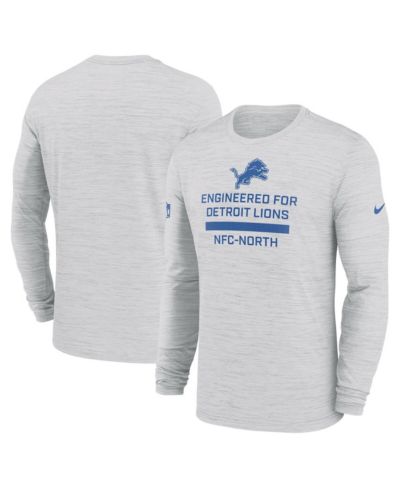 Мужская футболка Nike Ash Detroit Lions Sideline Velocity с длинным рукавом