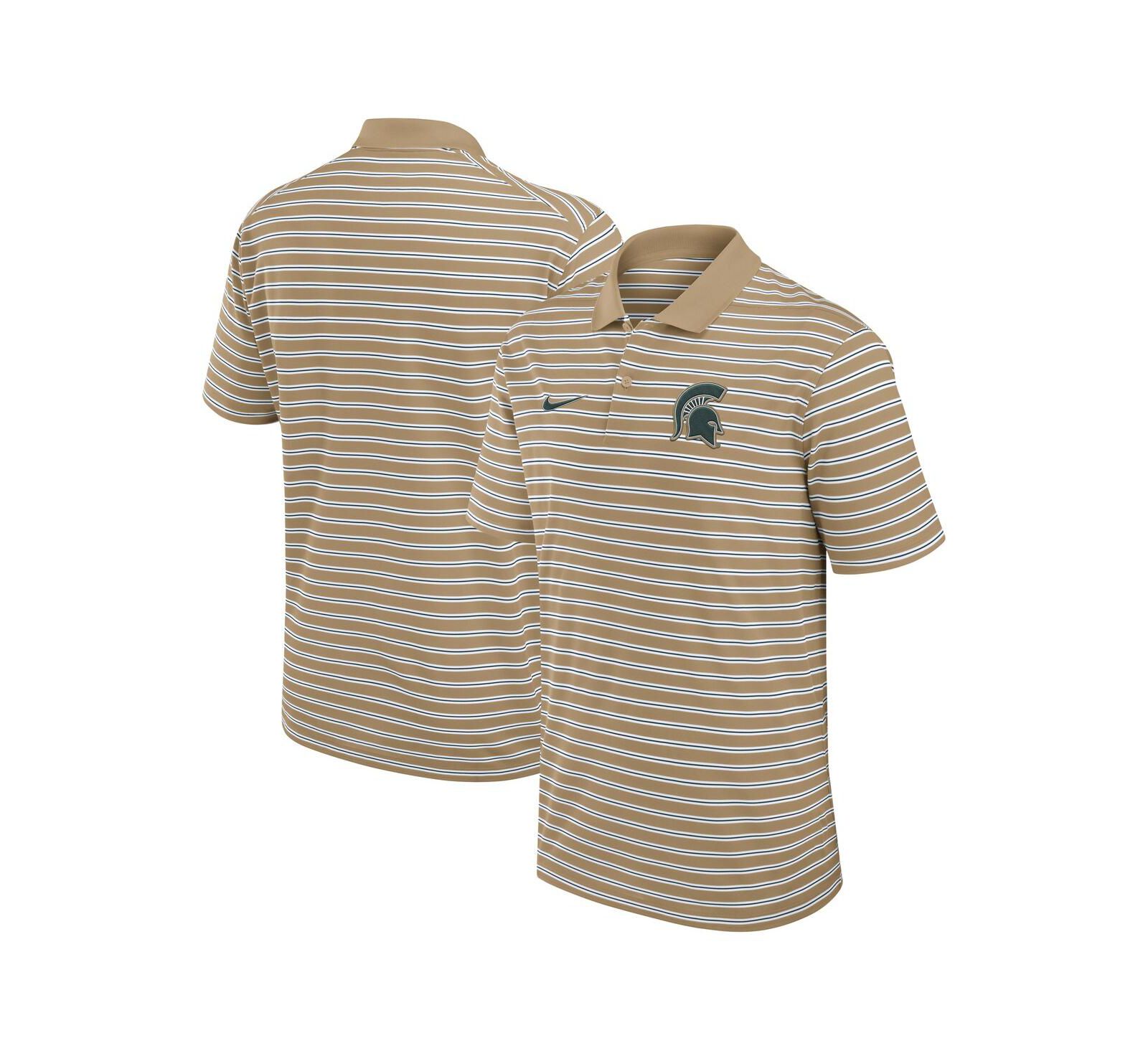 Nike Men's Tan Michigan State Spartans Athletic Prep Striped Performance Polo Shirt