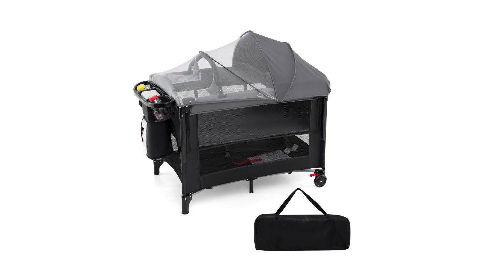 Slickblue 4-Level Adjustable Baby Bassinet with Foldable Design and Plush Mattress Changing Table