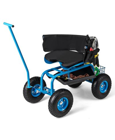 Slickblue Multi-Functional Rolling Garden Cart with Swivel Seat & Large Storage Basket