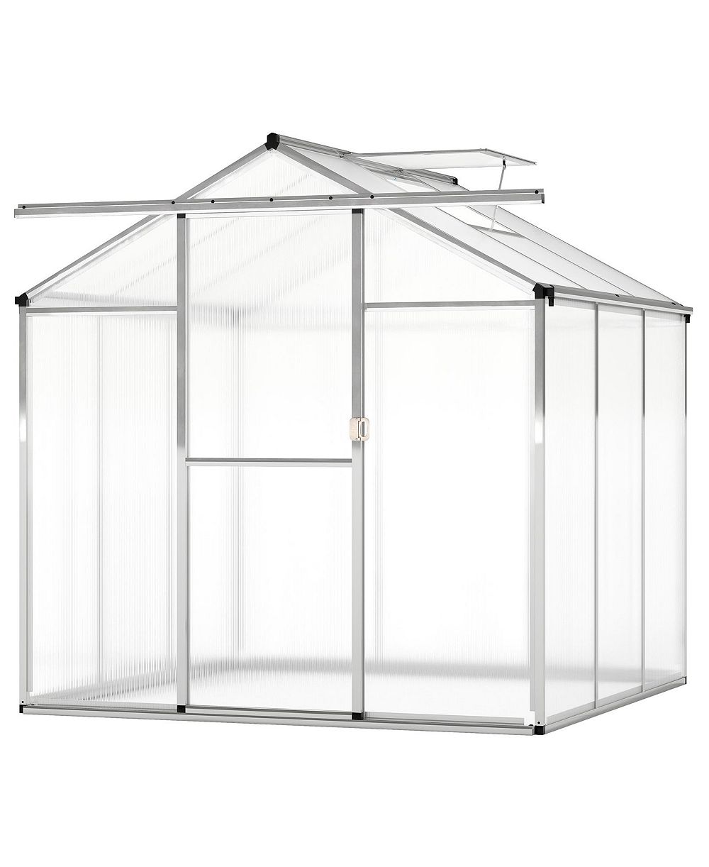 Slickblue Walk-In Garden Greenhouse with Polycarbonate Panels and Integrated Rain Gutters