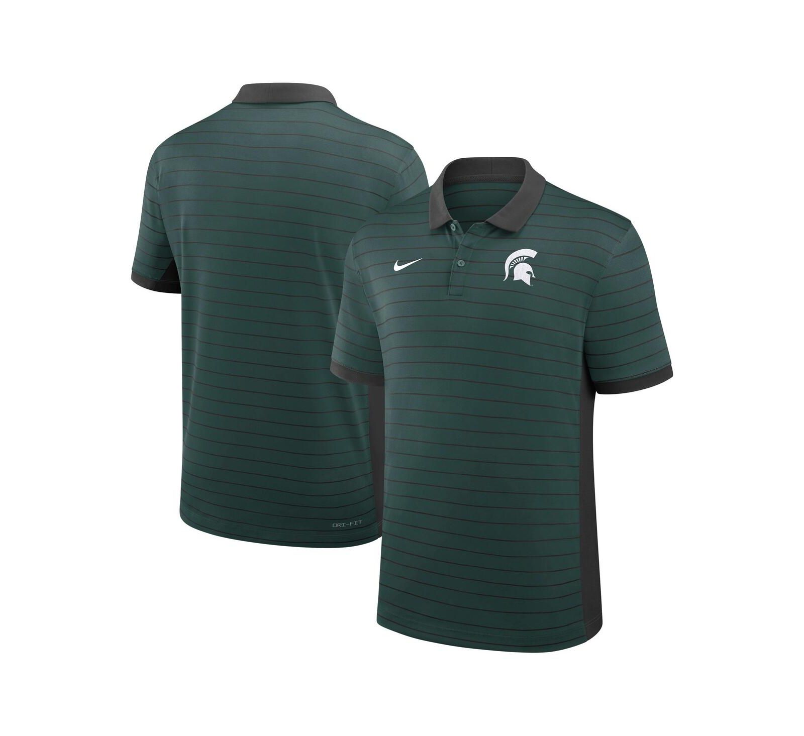 Мужская рубашка-поло Nike Michigan State Spartans 2025 Early Season Coaches Sideline Victory Stripe Performance зеленого цвета