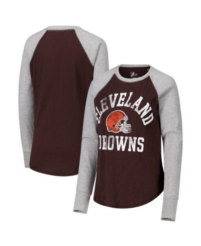 Женская футболка G-III 4Her by Carl Banks Brown/Heather Gray Cleveland Browns Waffle Knit Raglan Long Sleeve