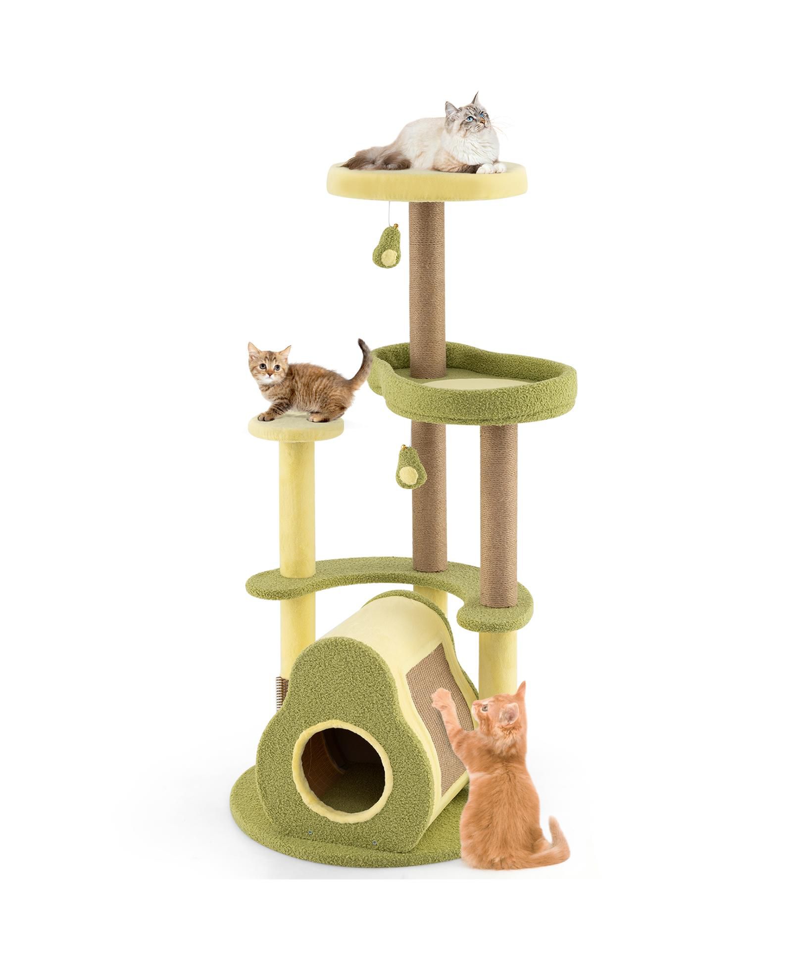 Freestanding Multi-level Avocado Cat Tower with Private Condo-Green
