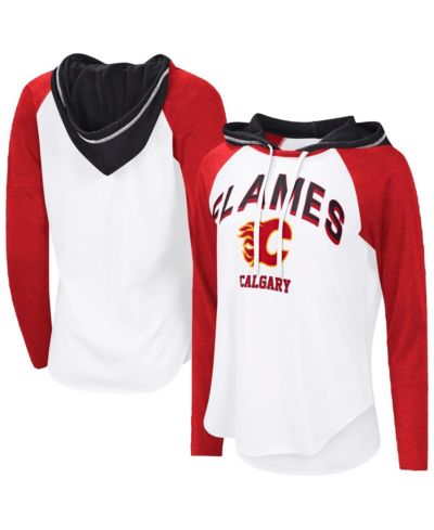 G-III 4Her by Carl Banks Women's White Calgary Flames VIP Raglan Long Sleeve Hoodie T-Shirt