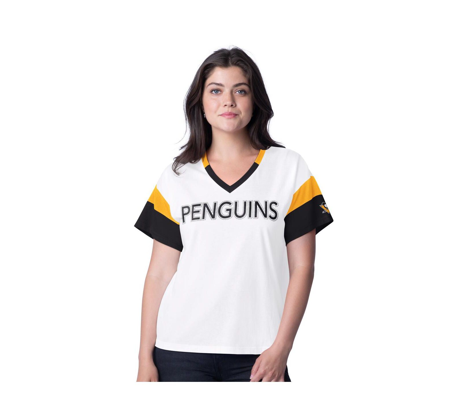 Женская футболка G-III 4Her by Carl Banks Pittsburgh Penguins, белая, оверсайз с камнями, V-образный вырез