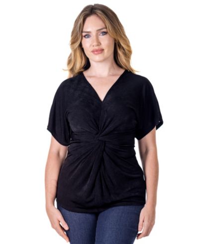 24seven Comfort Apparel женский топ с V-образным вырезом, узлом спереди и рукавами кимоно, Petite