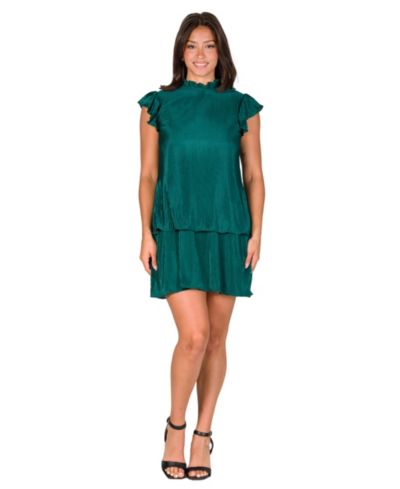 24seven Comfort Apparel Petite Ruffle Cap Sleeve Pleated Tiered Mini Dress