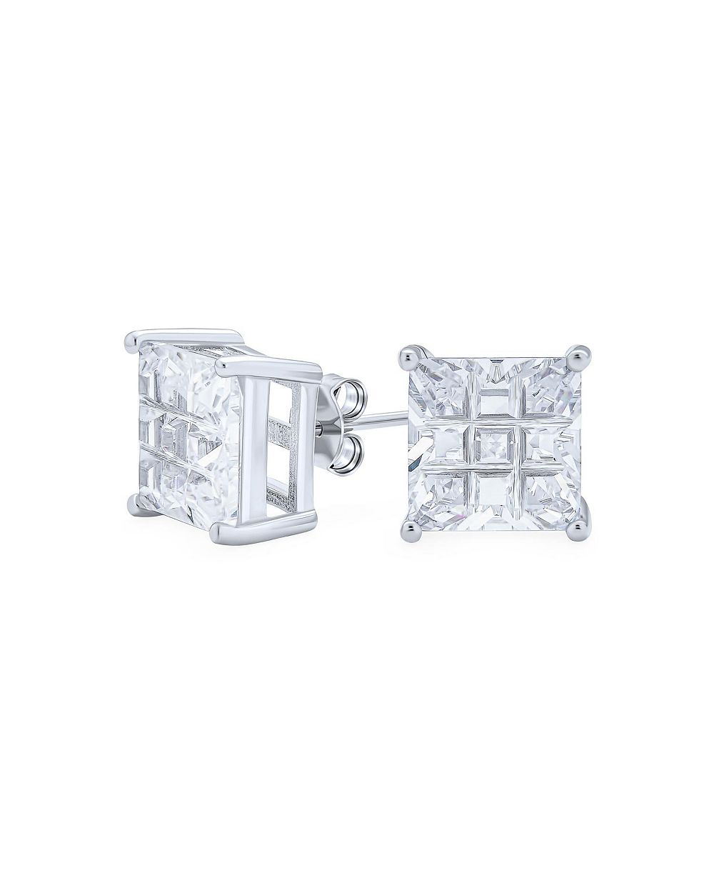 Серьги-гвоздики Bling Jewelry Sterling Silver Invisible Cut Square Princess Cut CZ