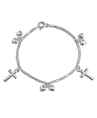 Bling Jewelry браслет с подвесками в виде сердец и крестов, стерлинговое серебро.925, 7 дюймов