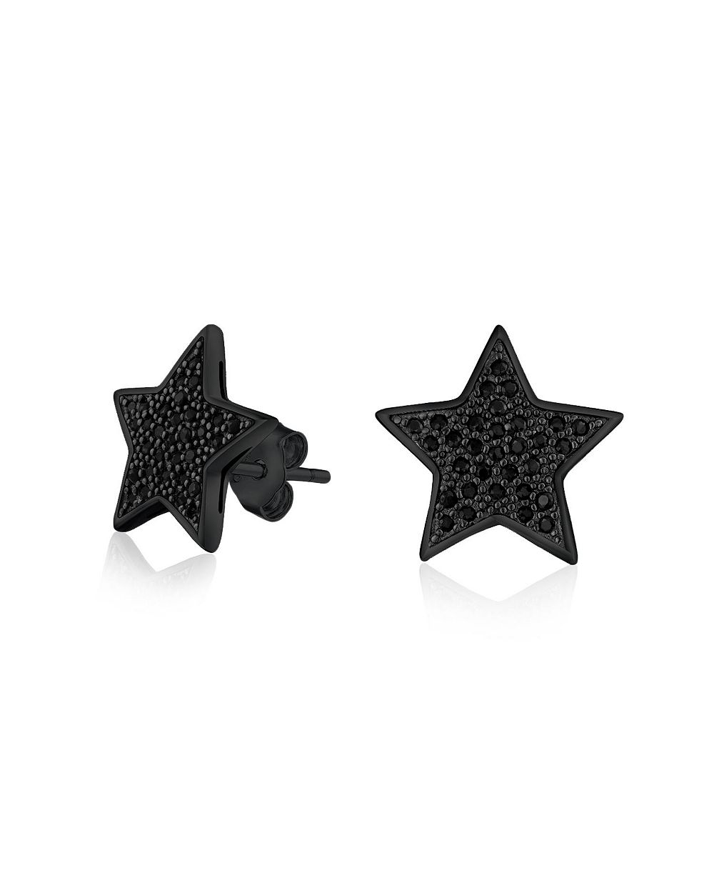 Серьги-гвоздики Bling Jewelry.925 Sterling Silver Pave Clear Black Crystals Patriotic Star