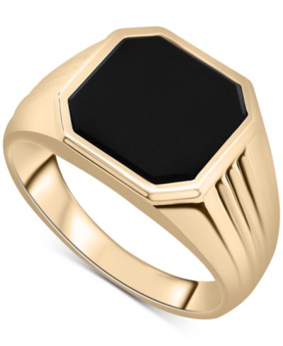 Мужское кольцо 14k Gold Onyx Octagon Polished Ridged